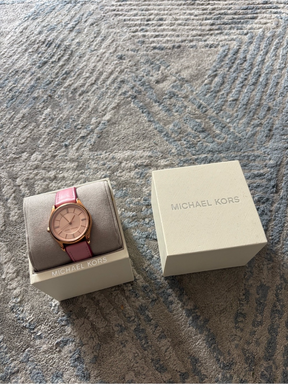Michael Kors Pink Leather Strap Watch with Rose Gold Case
